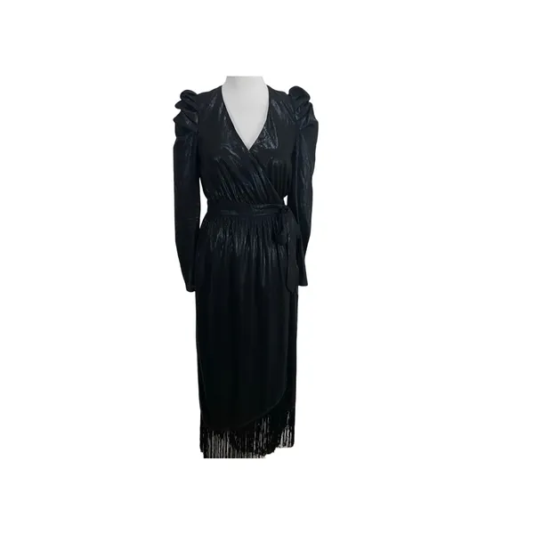 Lulus Dream Big Metallic Puff Long Sleeve Midi Dress in Black Size S - Image 3