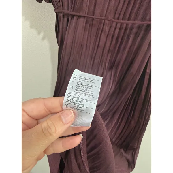 Vince Oxblood Pleated Crushed Satin V-Neck Midi Dress with Pockets Sz Medium - Image 10