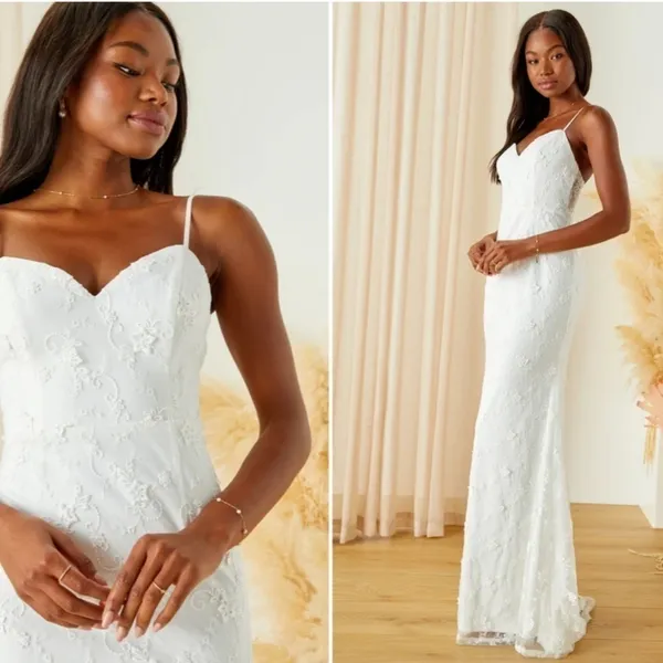 LULUS Bridal Wedding Elegant Sophisticated Floral Sophisticated Mermaid Gown - Image 3