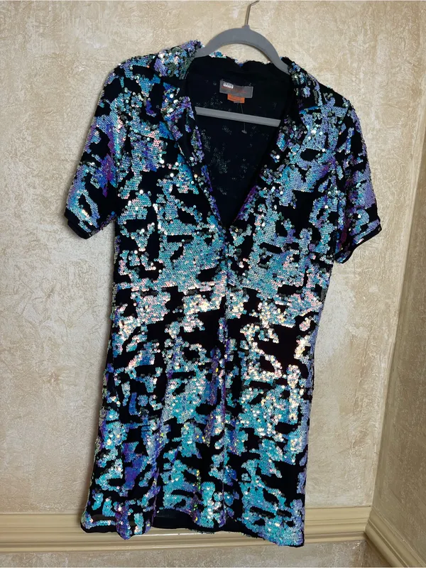 Bhanuni by Jyoti Sequin V-Neck Short Sleeve Mini Dress Black Multi Size Su - Image 5