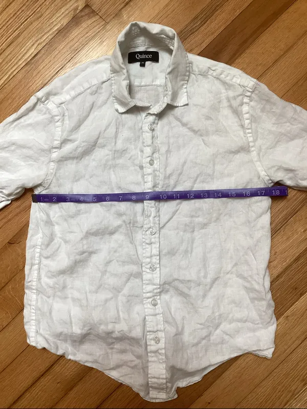 Quince White Relaxed Fit Short-Sleeve Button-Down Shirt Linen Size small - Image 8