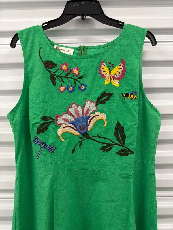 Fanm Mon Flirt Embroidered Ruffle Mini Dress Kelly Green Womens Size XS - Image 5