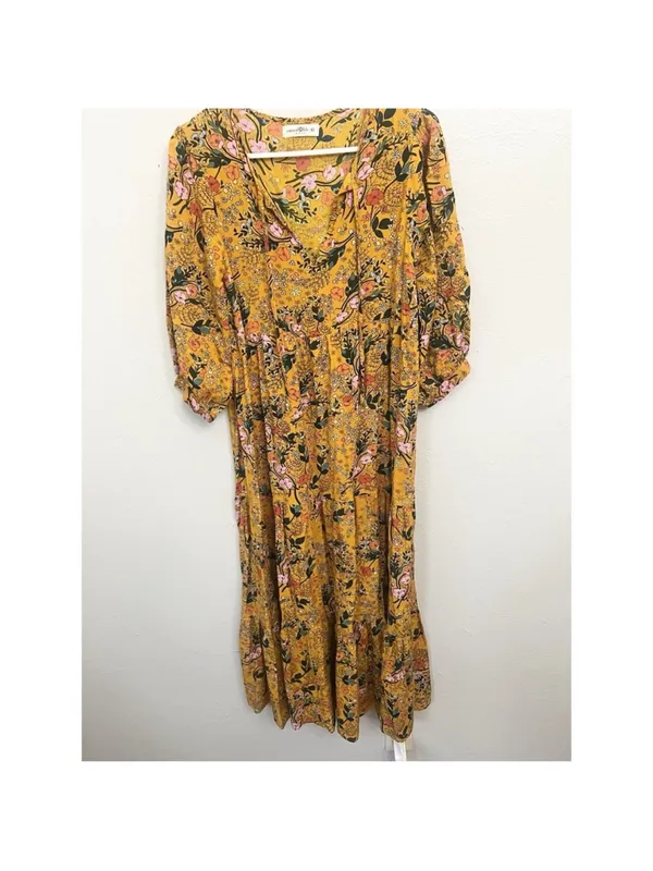 Natural Life Phoebe Maxi Dress Gold Yellow Boho Floral Women’s M oversized - Image 3