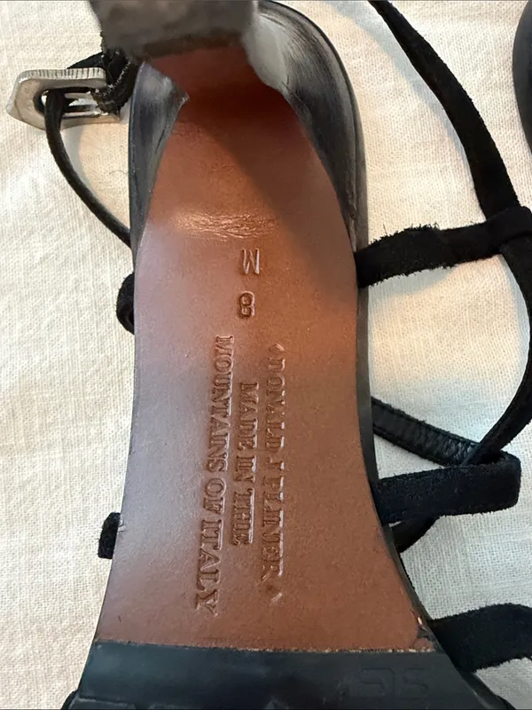 Donald J Pliner Couture Y2K Black Suede Strappy Heels Italy Size 8 - Image 4
