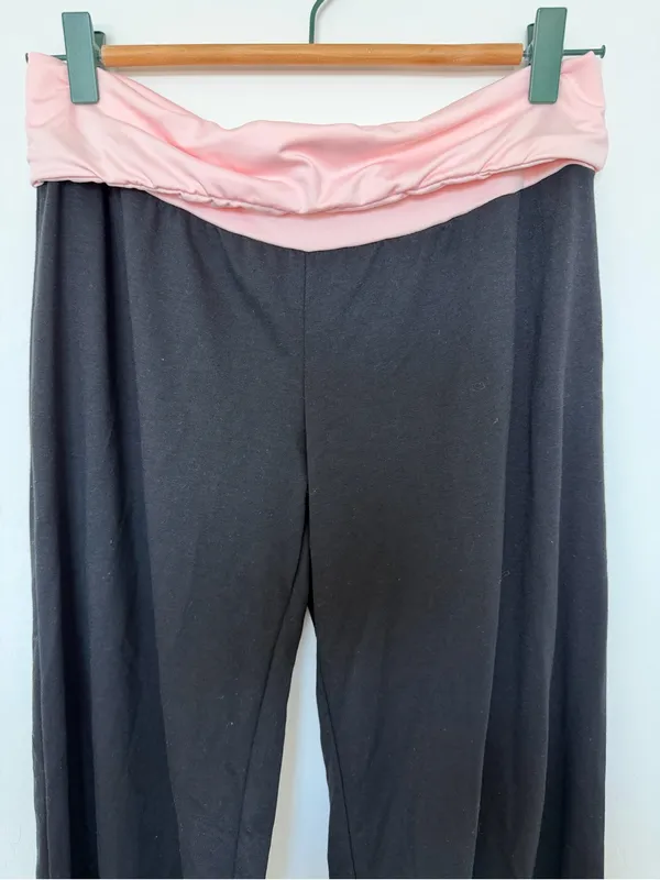Women’s Fold-Over Waist Black Pants with Pink Trim - Image 2