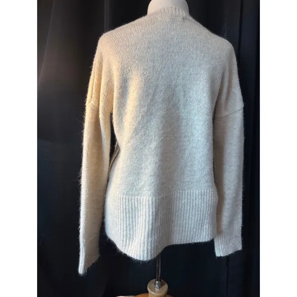 Marled Reunited Clothing Cream Cable Knit Side Button Sweater Small - Image 3