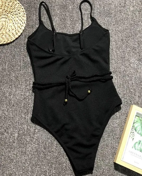 Black rope ribbed monokini one piece Size M - Image 5