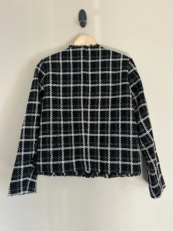 Tahari Black and White Checkered Wool Bleed Tweed Blazer Small New - Image 2