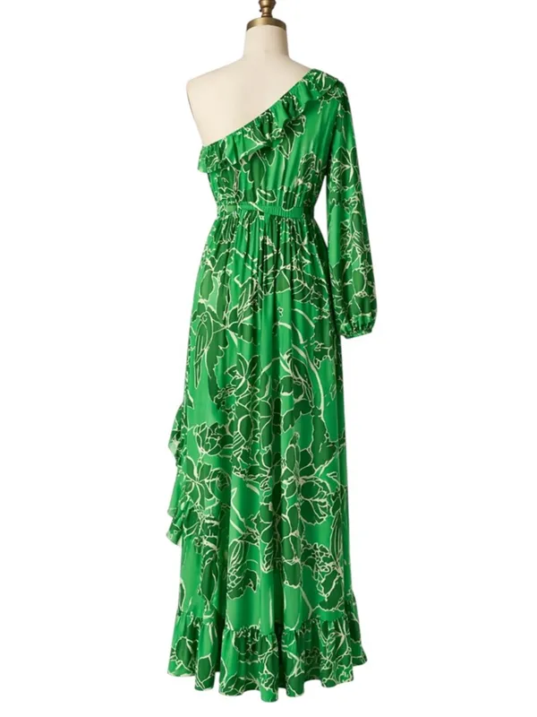 FARM Rio Tropical Green One-Shoulder Ruffle Midi Dress Size XS - Image 6