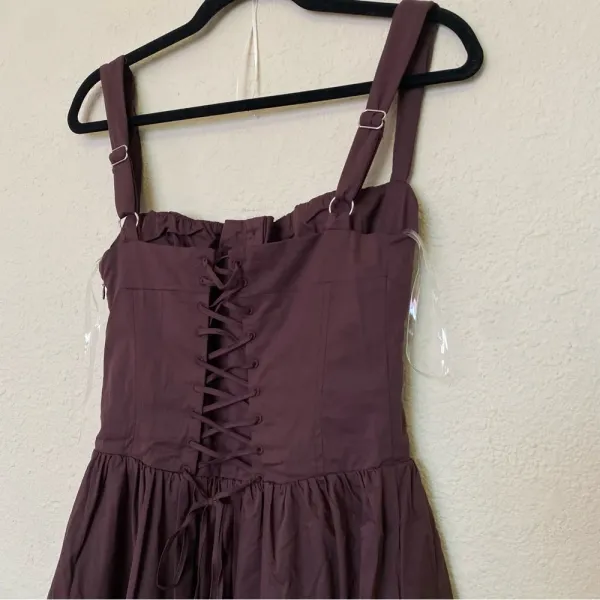 HOUSE OF CB 'Tatiana' Rich Brown Midi Sundress strappy corset back NWOT size XS - Image 7