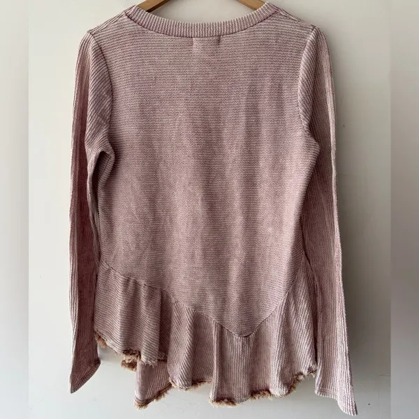Altar’d State Dusty‎ Pink Asymmetrical Boho Fringe Long Sleeve Top - Image 5