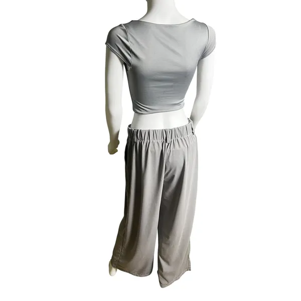 Halara Womens L Petite Gray Wide Leg Pants High RiseStretch NWT828092 PANTS ONLY - Image 2