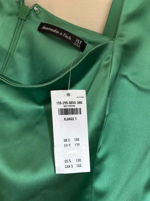 Abercrombie & Fitch Satin Sculpt Dress in Green Size XL TALL Formal Party Grad - Image 4
