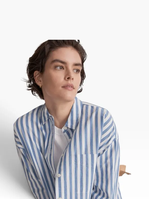 Madewell stripped Blue White Oversized Lagenlook Button Down Long SZ XL #2677 - Image 3