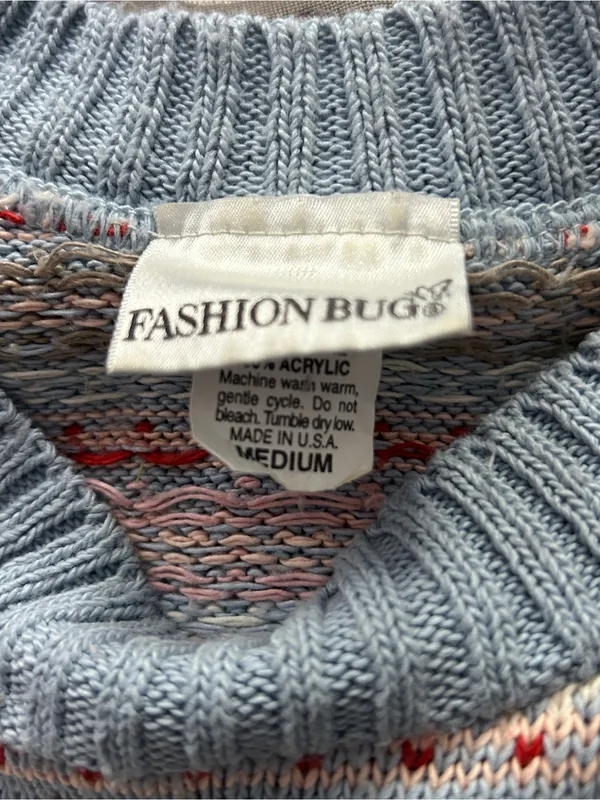 Vintage Fashion Bug Light Blue Knit Short Sleeve Sweater Sz M - Image 2
