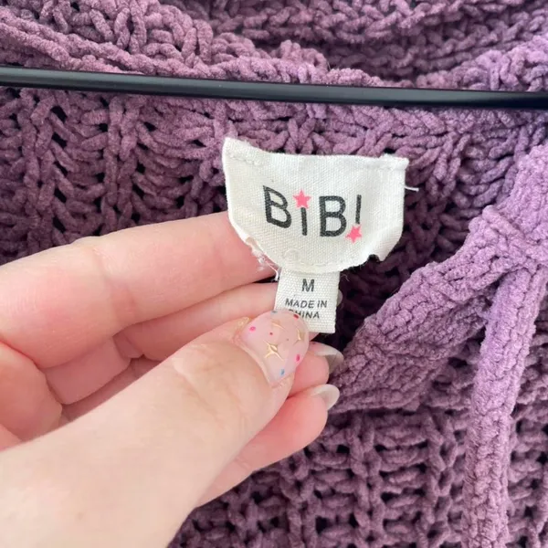 Oversized Chunky Purple Knit Hoodie Size M - Image 2