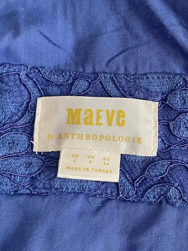 Maeve by Anthropologie Blue Lace Tie-Front Crop Top Puff Sleeve Size 2 - Image 5