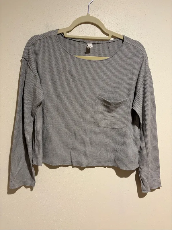 Anthropologie Daily Practice Gray Grey Waffle Lightweight Long Sleeve Top XS - Image 3