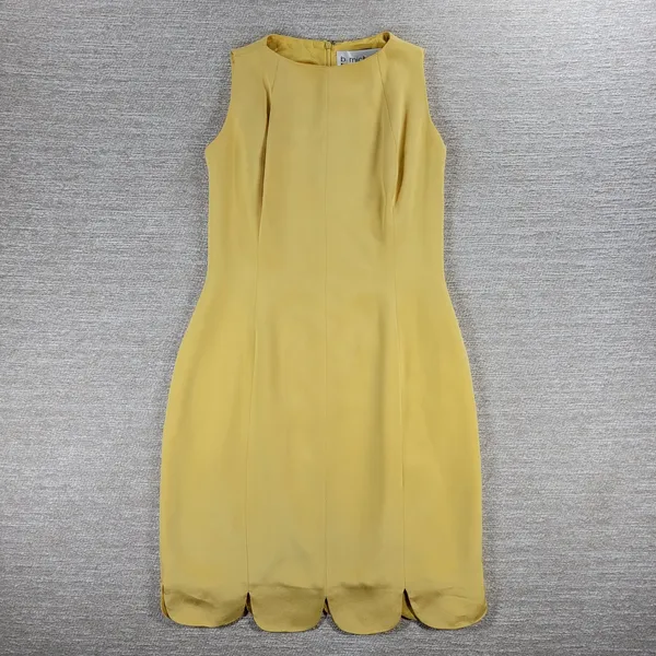 b Michael NY Silk Sheath Dress Size 6 Butter Yellow Scalloped Hem Classic Chic - Image 7
