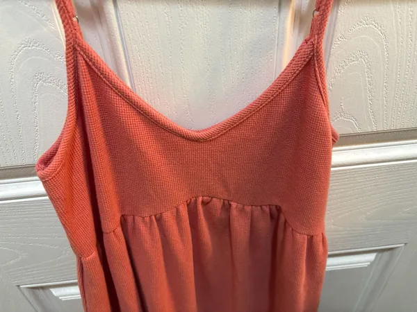 Pink Lily Coral Waffle Knit Ruffle Babydoll Mini Dress Size S - Image 3