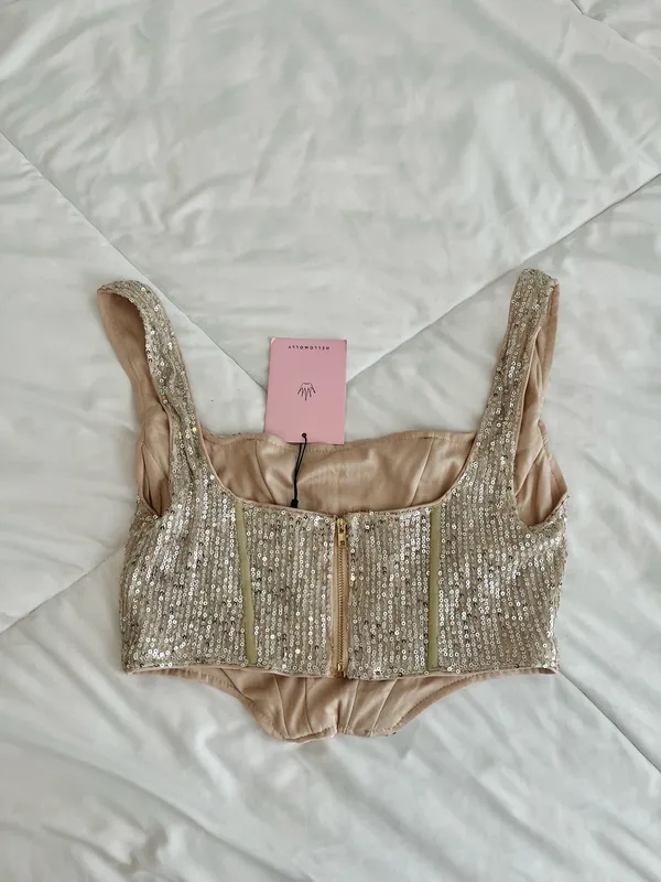 NWT HELLO MOLLY sequin corset style cropped tank  - Image 4