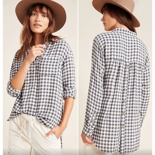 Anthropologie Isadora Shirt Gingham Check Boho Cottage Long Sleeve Women's M‎ - Image 2