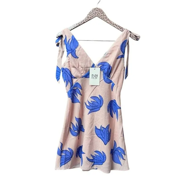 NEW Indi Luxe Indikah Mykonos Morning Tied Shoulder Mini Dress Beige Medium NWT - Image 3