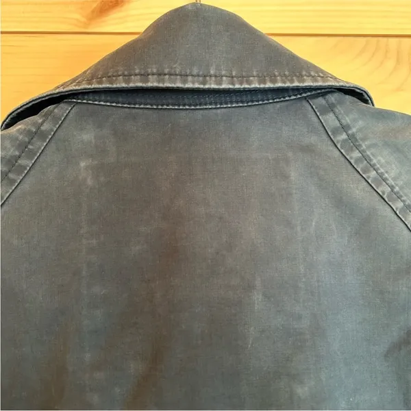 LACOSTE Navy Blue Cropped Waxed Canvas Trench Coat Utility Jacket Sz 40 - Image 9