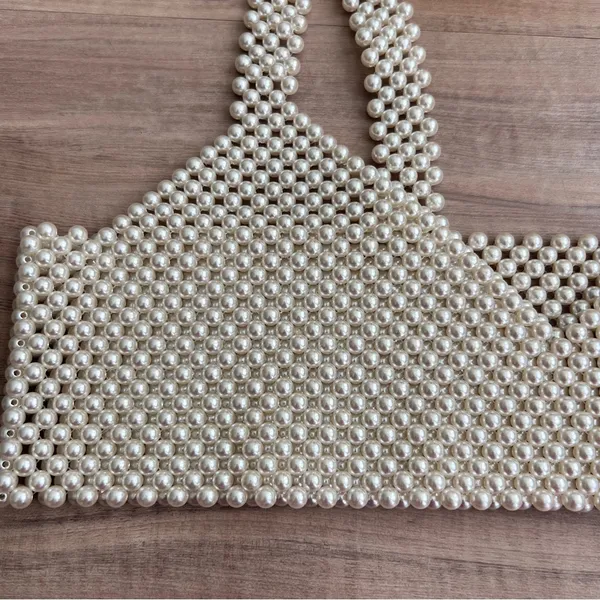 Elegant White Beaded Crop Top Size M - Image 4