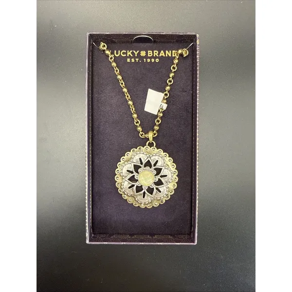 NIB Lucky Brand Mixed Metal Gold Tone Medallion Pendant Rhinestone Necklace - Image 5
