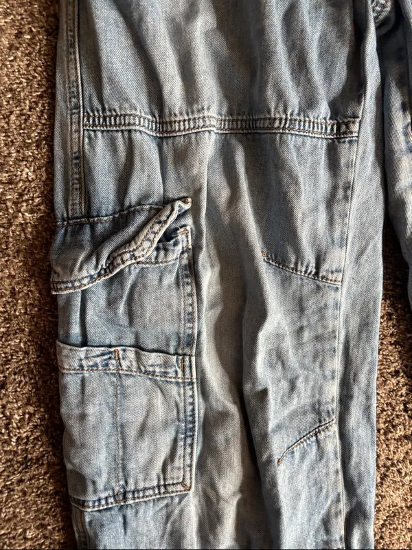 Garage Relaxed Light Blue Cargo Jeans with Drawstring Ankles - Image 3
