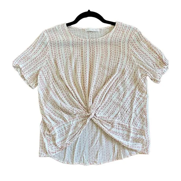 Anthropologie Potters Pot white linen textured cropped knot front blouse - Image 9