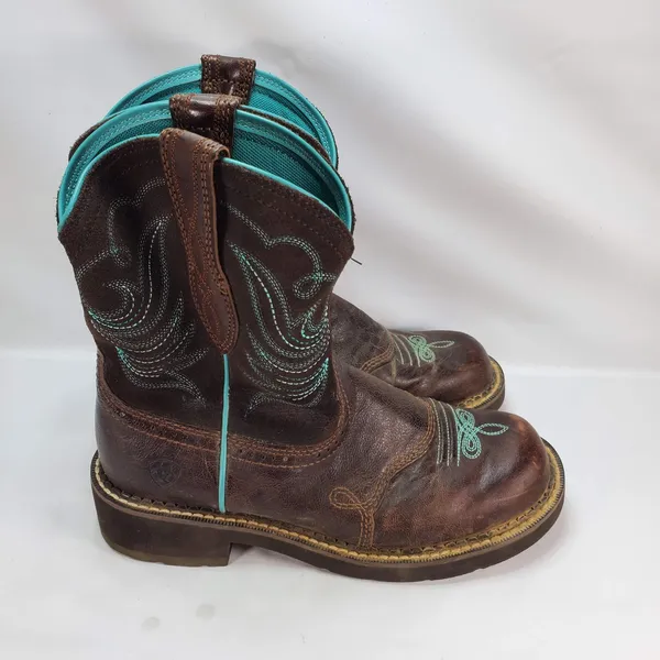 Ariat Fatbaby Heritage Boots Women 7.5 B Brown Teal Leather Western 10016238‎ - Image 4