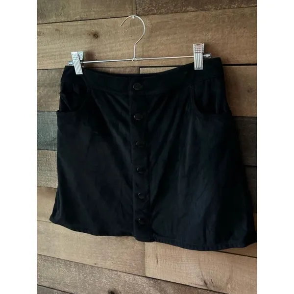 Express Black Button Front Mini Skirt Pockets Casual Preppy Size 6 Cotton - Image 4