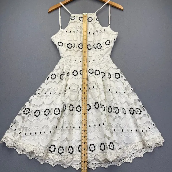 Lovers + Friends White Black Eyelet Lace Fit & Flare Mini Dress XS RN132829 - Image 6