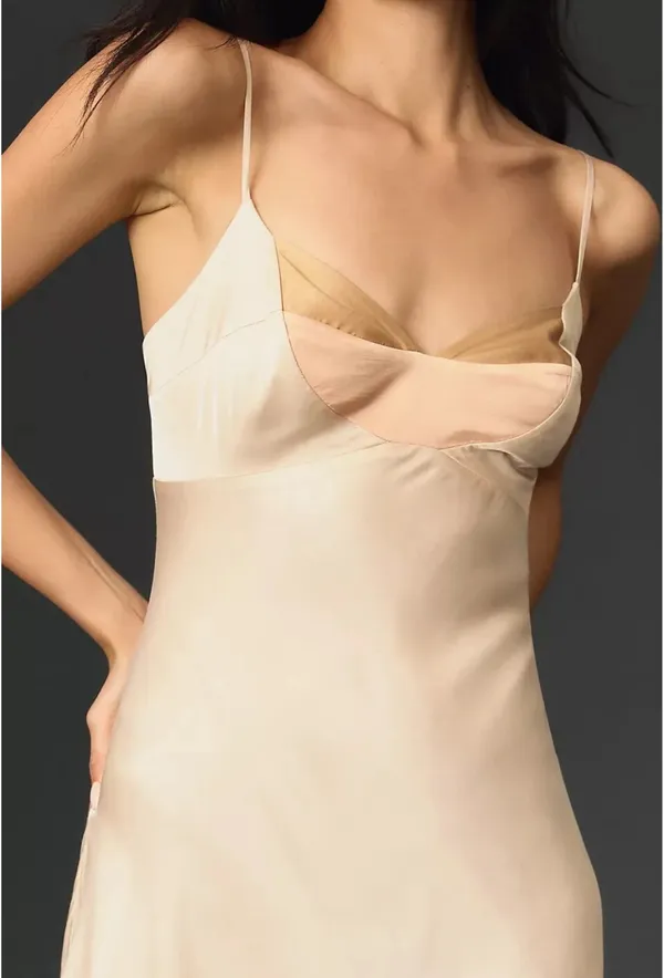 Anthropologie Cream Mini Slip Dress - Image 2