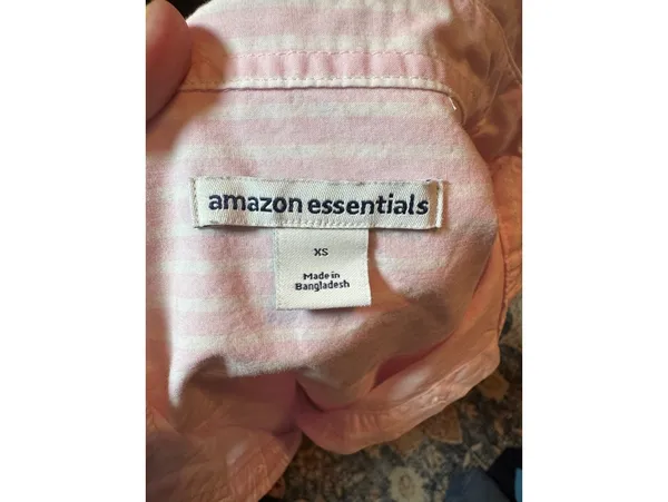 Amazon Essentials Classic Button Down Shirt XS Light Pink & - Image 5