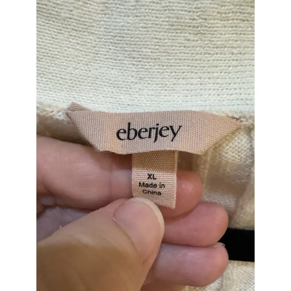 EBERJEY Ribbed Cropped Cardigan Sweater Ivory Heather Size XL - Image 5
