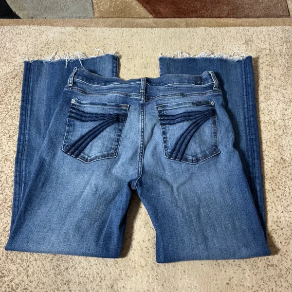 7 For All Mankind Raw Hem Wide Leg Jeans Womens 31 Blue High Rise AU115Y44A - Image 4