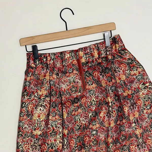 Anthropologie MAEVE Rosie Floral‎ Skirt Pleated Metallic Brocade Pockets Small - Image 9