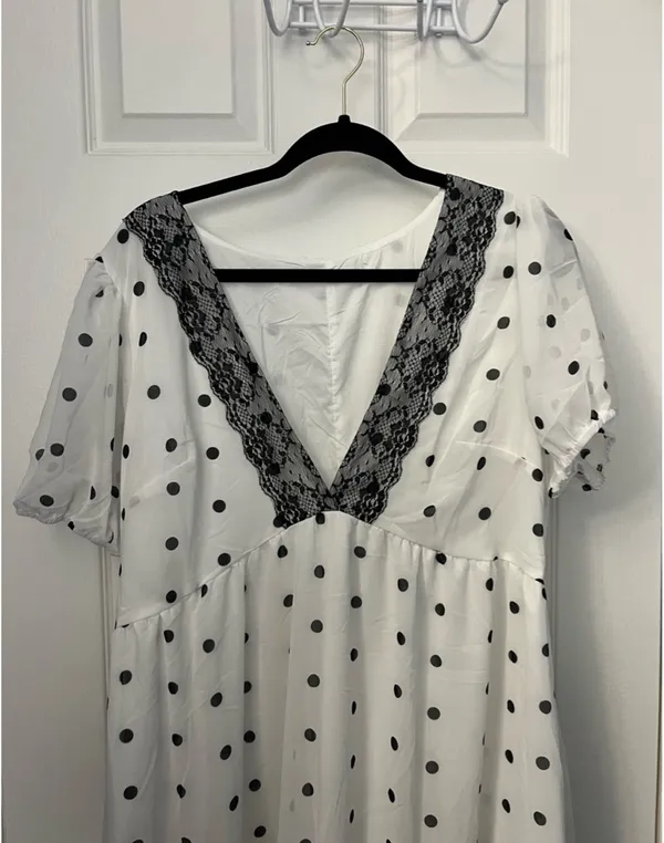 Boutique White polka dot and black lace maxi dress - Image 2