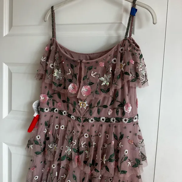 Mac Duggal 9069 Mauve‎ Off Shoulder Floral Embroidered Ruffle Tiered Gown NWT 10 - Image 5