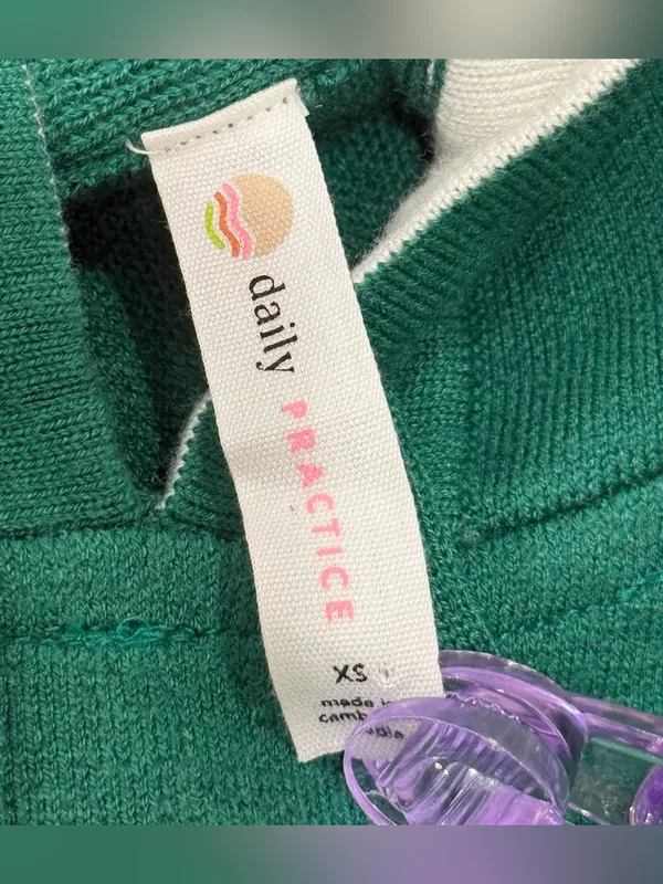 Anthropologie Daily Practice Nantucket Knit Hooded Sweatshirt XS Green Coastal - Image 8