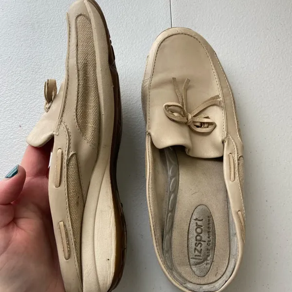 Lizsport women’s tan leather boat slip‎ on mules loafers shoes size 7 - Image 4