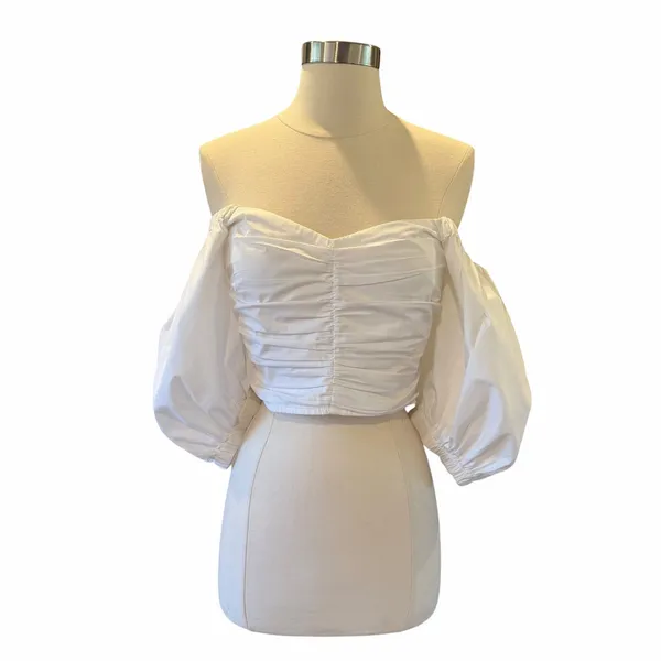 Abercrombie & Fitch Off-The-Shoulder Poplin Puff Sleeve Top In White Size Small - Image 2