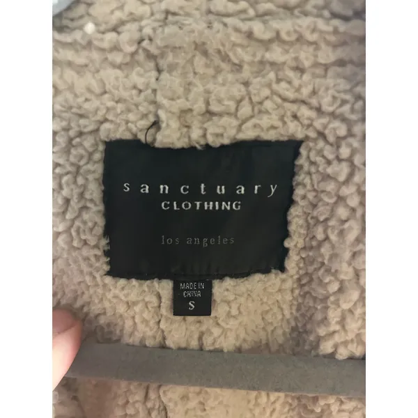 Sanctuary Clothing Faux Suede Shearling Vest Tan Brown Small Open Front Draped - Image 8
