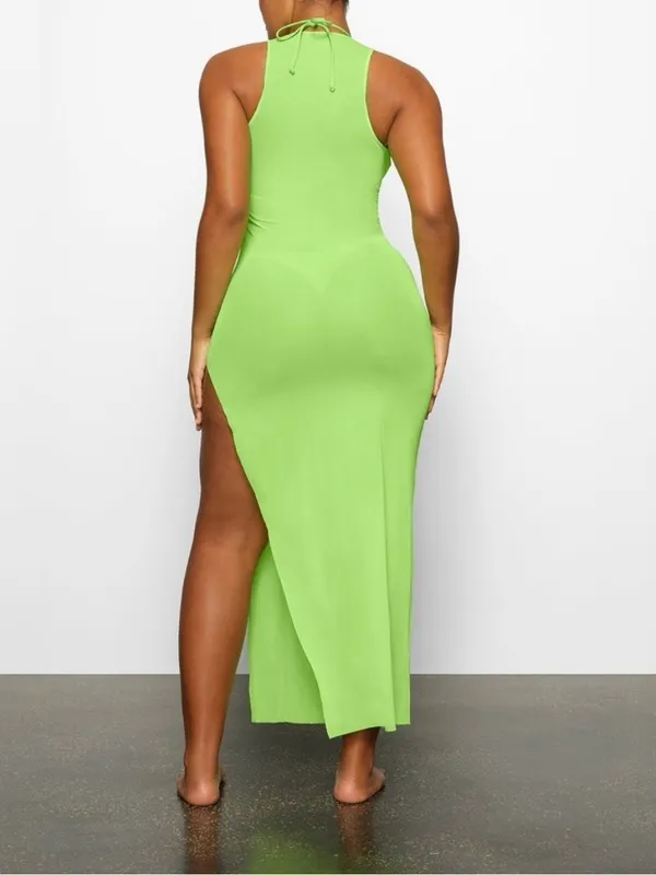 SKIMS Neon Green Sheer Mesh Maxi Dress Swim Coverup Women’s Size Large - Image 2
