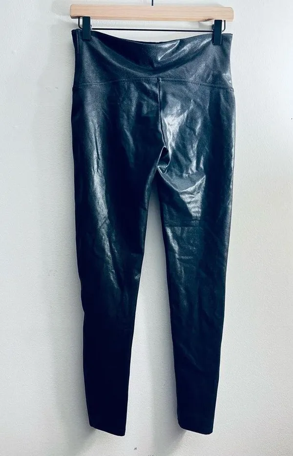 SPANX Metallic Shimmer Liquid Leggings Black Stretch Slimming Shape L - Image 7