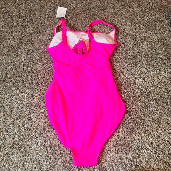 Eomenie One Piece Swimsuit‎ Cut Out Ruched Tummy Control Hot Pink M - Image 2