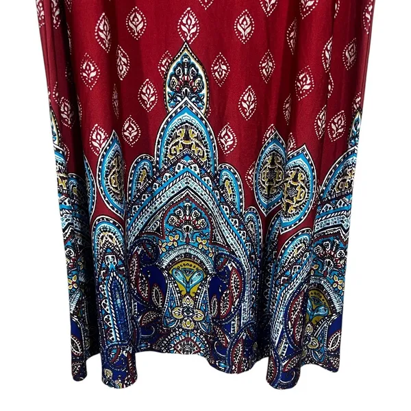 Southern Lady Paisley Medallion Border Maxi Skirt Red Boho Stretch Size M - Image 3